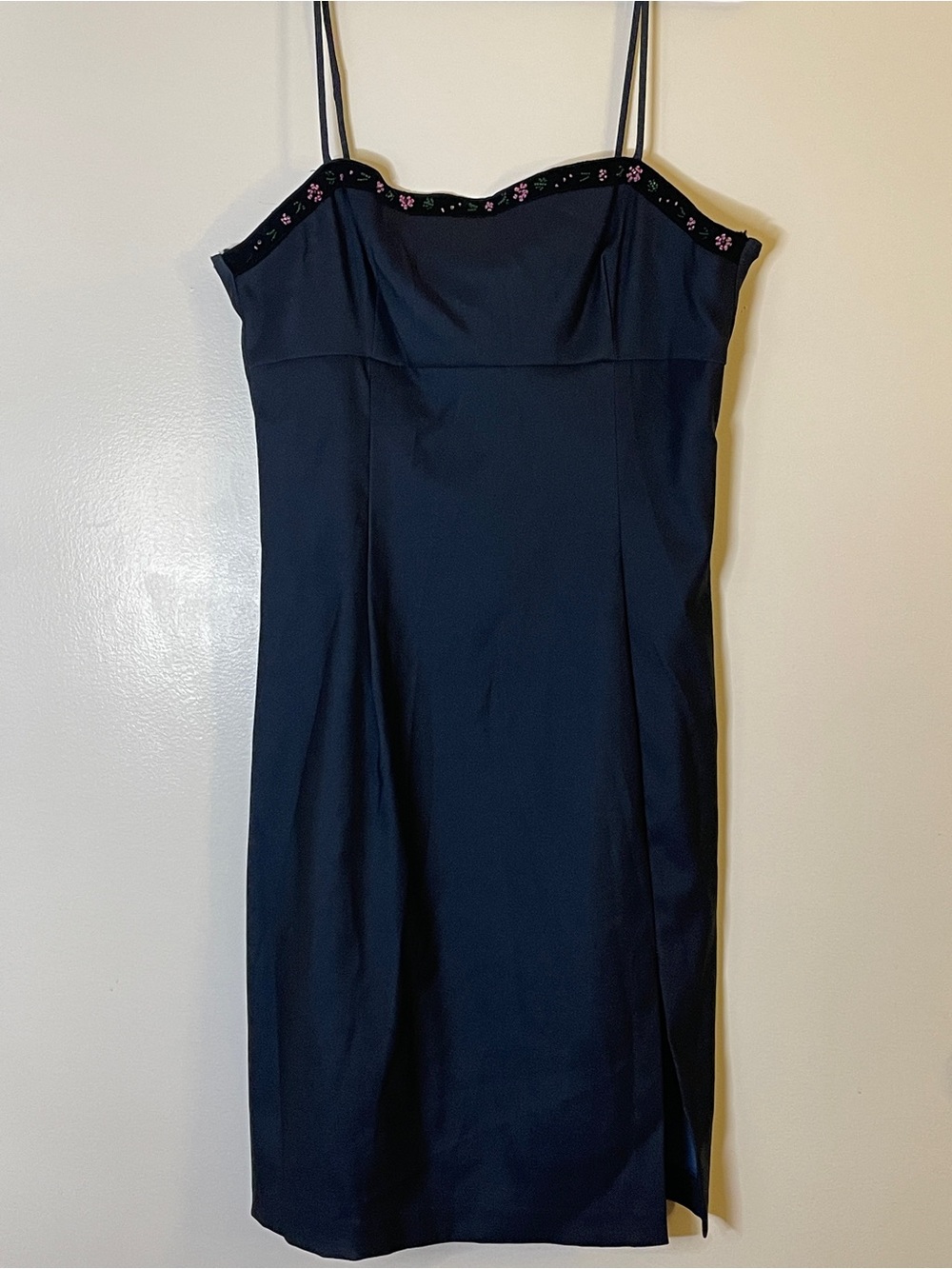 Navy Dress with Pink Floral Trim
